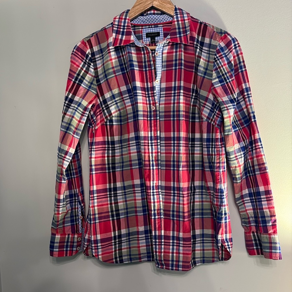 Talbots Plaid 100% Cotton Button Down Shirt Small